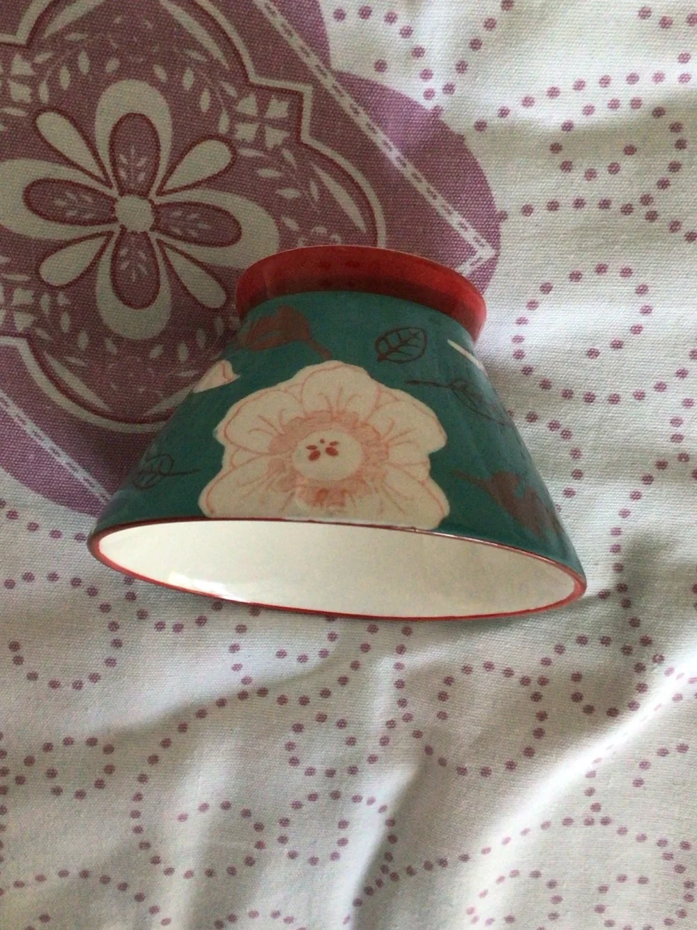Ceramic Decorative Cat Bowl in Teal with Red Base